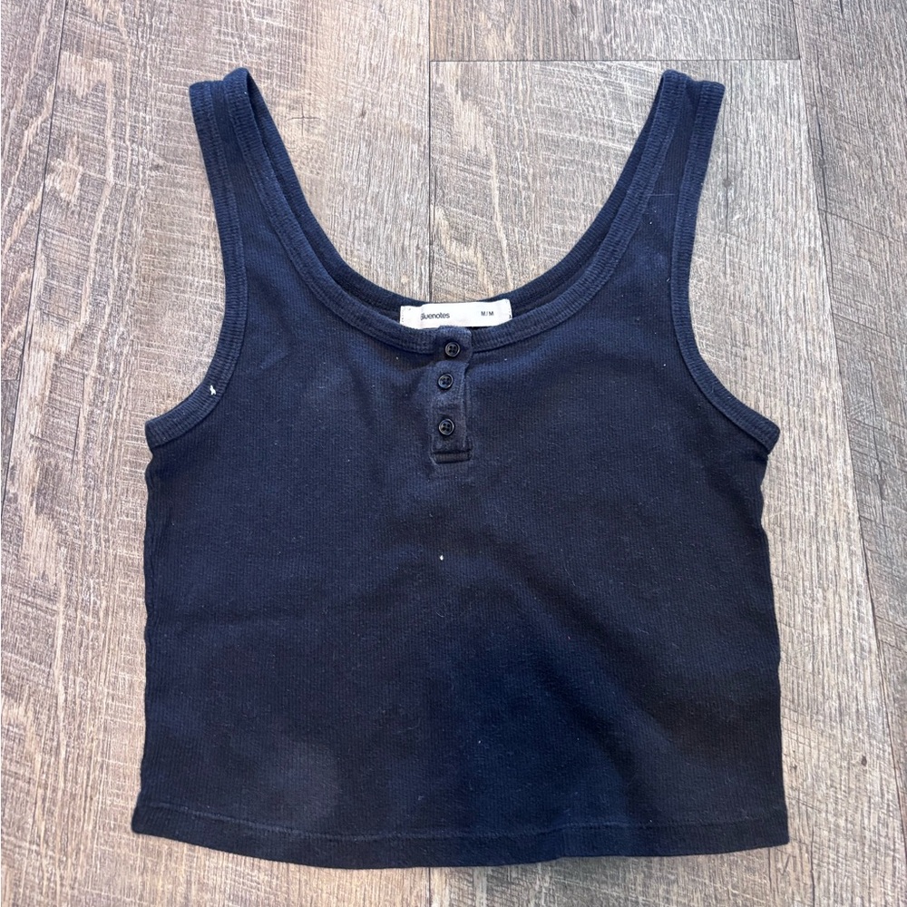 Bluenotes Black Tank Top with Ribbed Texture